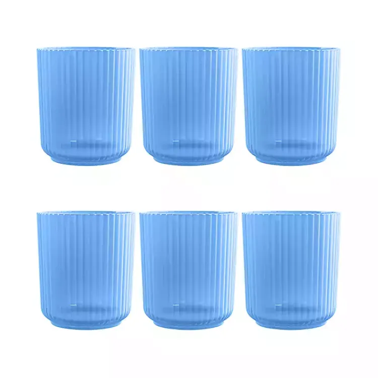 Kirklands Home Matte Azure Ribbed Short Glasses, Set of 6 Blue Clearance