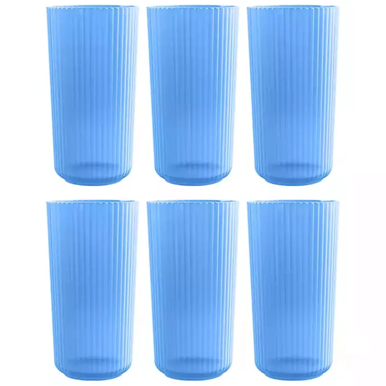 Kirklands Home Matte Azure Ribbed Tall Glasses, Set of 6 Blue New