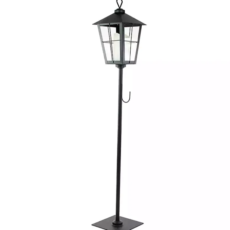 Lanterns>Kirklands Home Matte Lantern Post with Wreath Holder Black