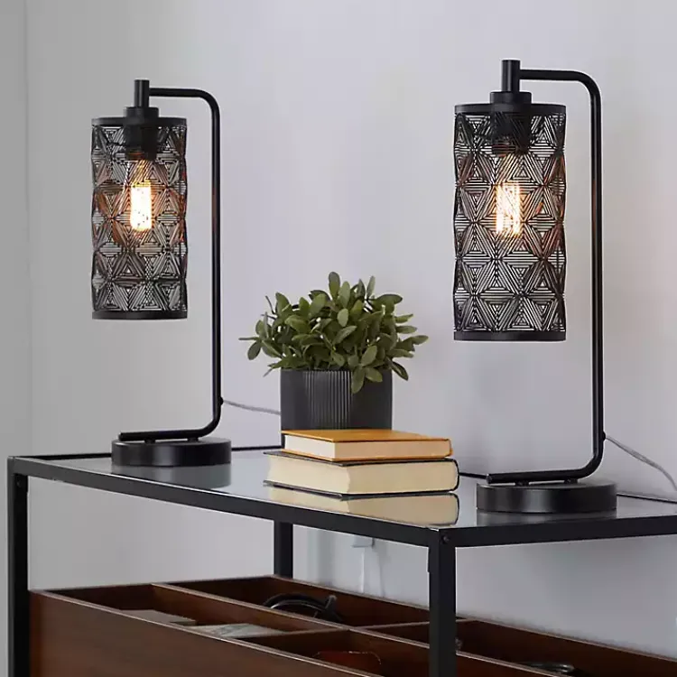 Kirklands Home Matte Metal Cutout Table Lamps, Set of 2 Black Outlet