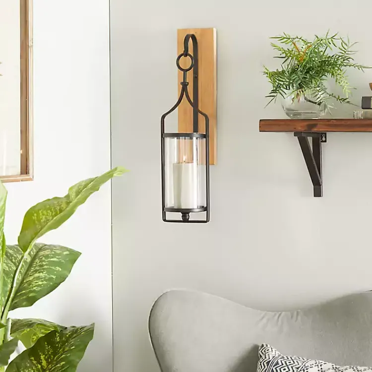 Sconces>Kirklands Home Matte Poplar Wood Sconce Black
