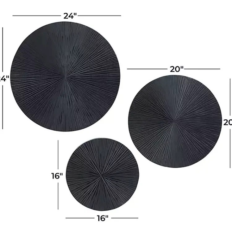 Kirklands Home Matte Ribbed Sunburst Wall Plates, Set of 3 Black Outlet