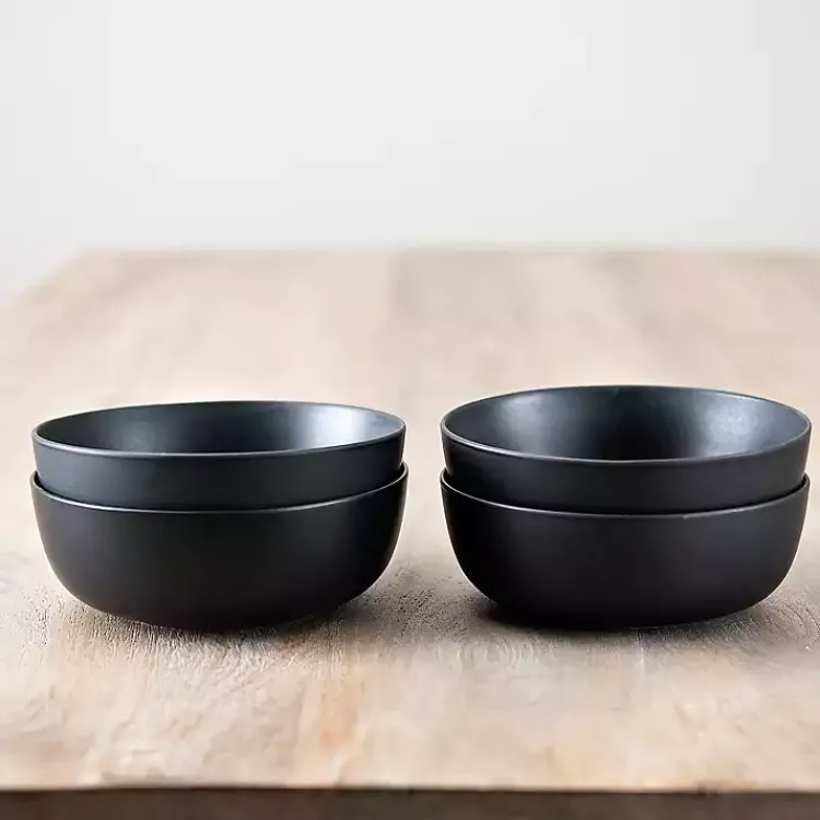 Kirklands Home Matte Simple Things Cereal Bowls, Set of 4 Black