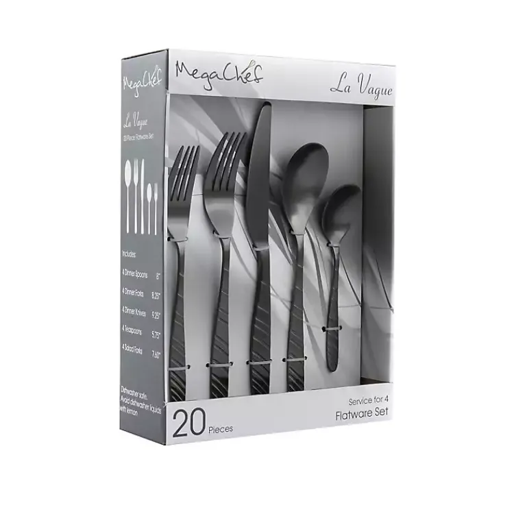 Kirklands Home Matte Black Steel Diagonal 20-pc. Flatware Set Hot