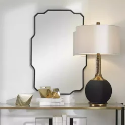 Kirklands Home Matte Black Thin Linear Iron Frame Wall Mirror