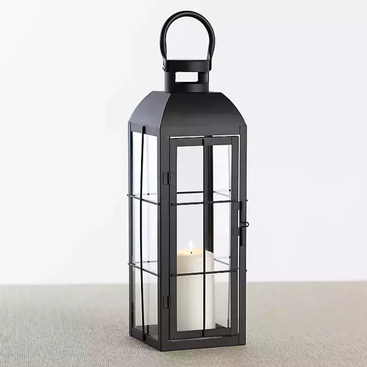Lanterns>Kirklands Home Matte Window Pane Lantern, 17 in. Black
