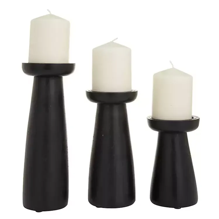 Candle Holders>Kirklands Home Matte Wood T-Shape Candle Holders, Set of 3 Black