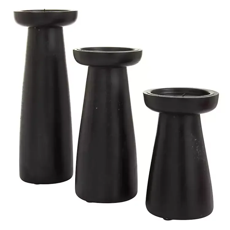 Candle Holders>Kirklands Home Matte Wood T-Shape Candle Holders, Set of 3 Black