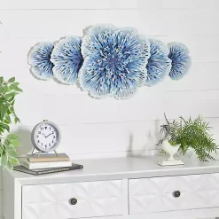 Kirklands Home Matte and White Flowers Metal Wall Plaque Blue Hot