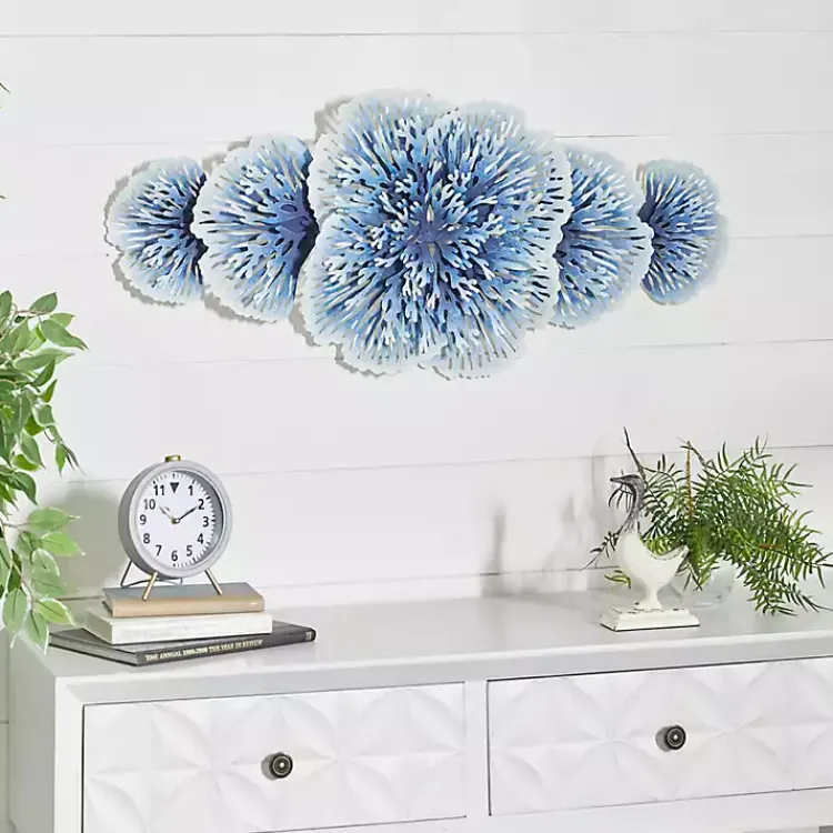 Kirklands Home Matte and White Flowers Metal Wall Plaque Blue Hot