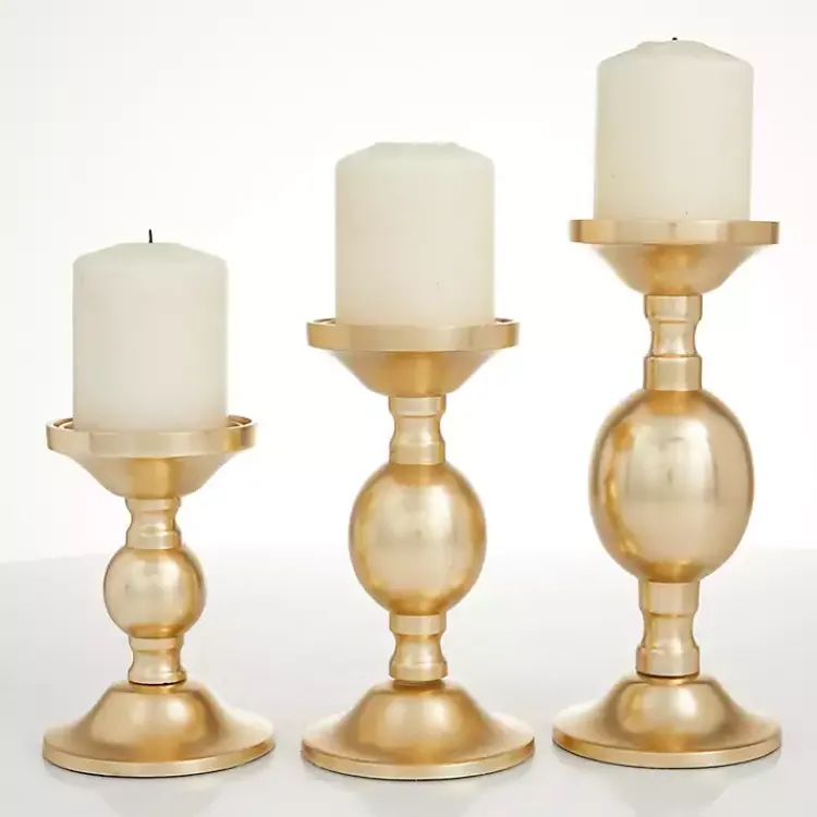 Candle Holders>Kirklands Home Matte Metal 3-pc. Pillar Candle Holder Set Gold