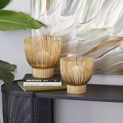 Candle Holders>Kirklands Home Matte Straws 2-pc. Votive Candle Holder Set Gold