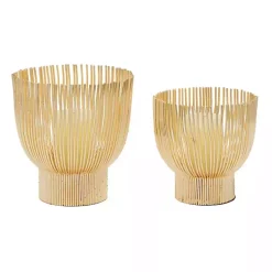 Candle Holders>Kirklands Home Matte Straws 2-pc. Votive Candle Holder Set Gold