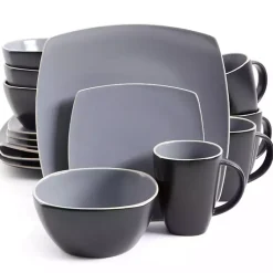 Kirklands Home Matte Gray and Black 16-pc. Dinnerware Set Outlet