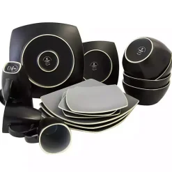 Kirklands Home Matte Gray and Black 16-pc. Dinnerware Set Outlet