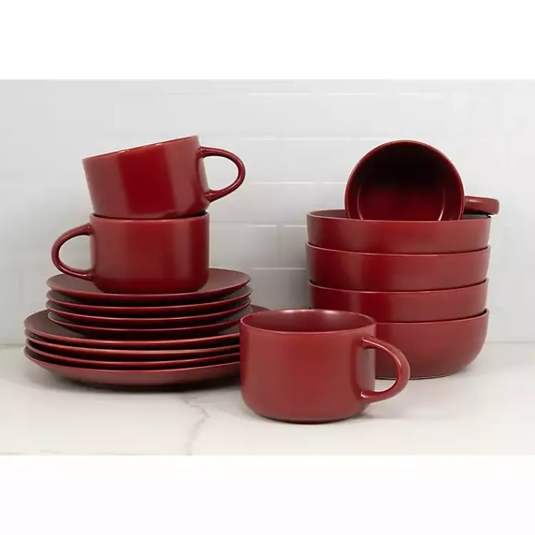 Kirklands Home Matte Ceramic 16-pc. Dinnerware Set Red Outlet