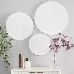 Kirklands Home Matte Ribbed Sunburst Wall Plates, Set of 3 White Clearance