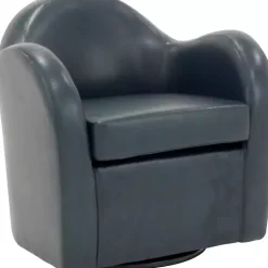 Kirklands Home Max Faux Leather Swivel Club Accent Chair Blue New