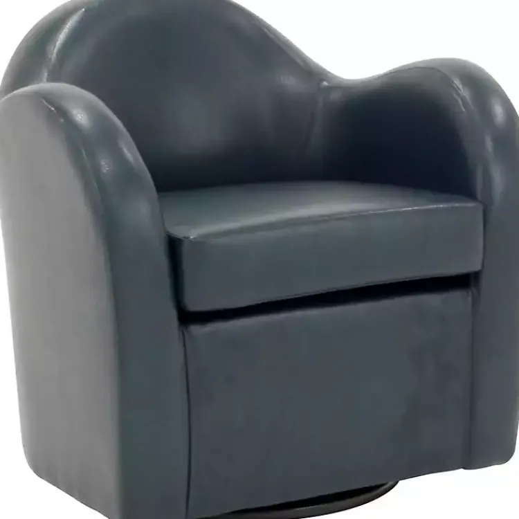 Kirklands Home Max Faux Leather Swivel Club Accent Chair Blue New