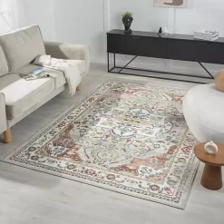 Kirklands Home Medallion Rust Area Rug, 5x7 Ivory Clearance