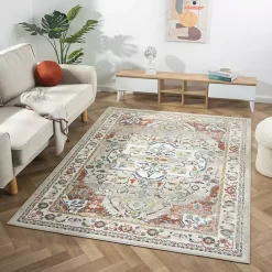 Kirklands Home Medallion Rust Area Rug, 5x7 Ivory Clearance