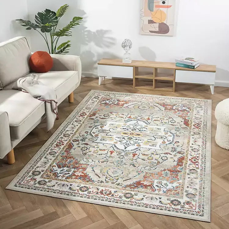 Kirklands Home Medallion Rust Area Rug, 5x7 Ivory Clearance