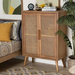 Kirklands Home Medium Oak Rattan 2-Door Cabinet Outlet