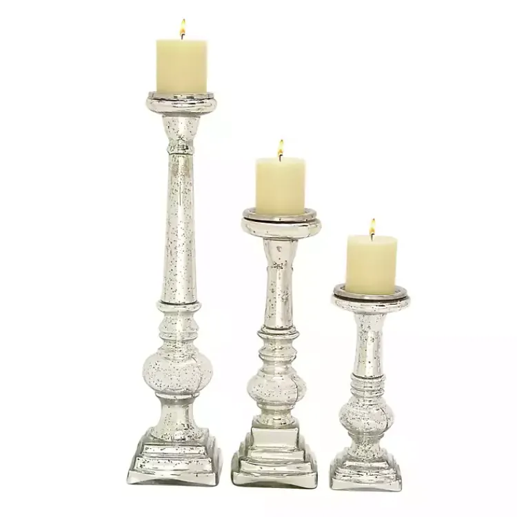 Candle Holders>Kirklands Home Mercury Glass Candle Holders, Set of 3 Silver