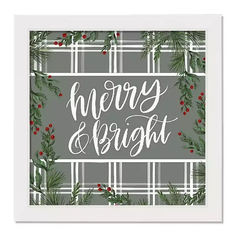 Christmas Art & Wall Decor>Kirklands Home Merry & Bright Plaid Framed Wall Plaque White
