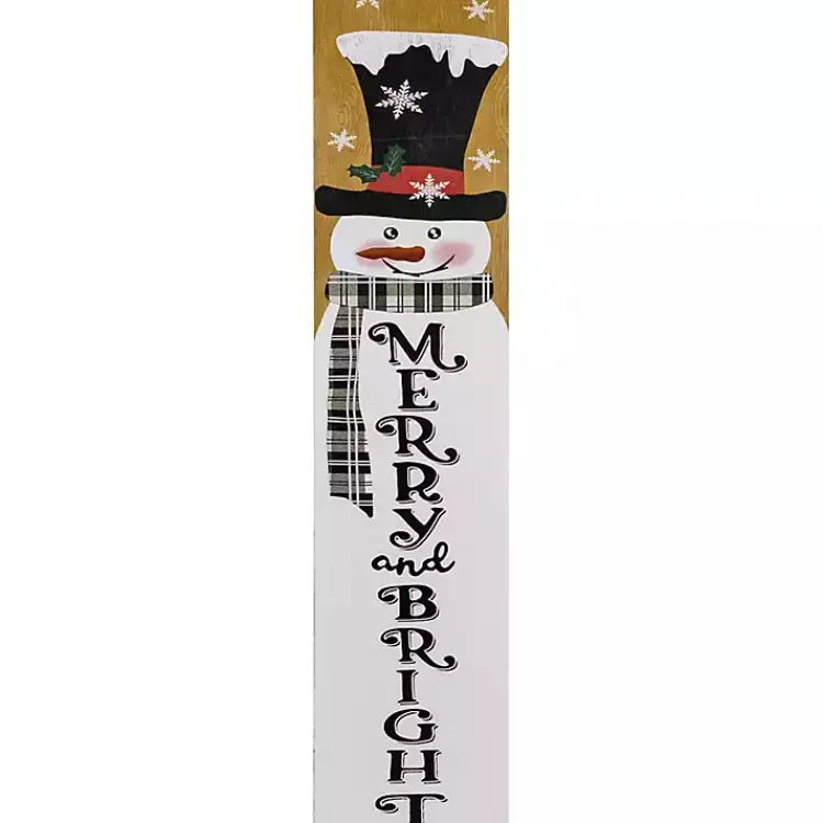 Outdoor Christmas Decorations>Kirklands Home Merry & Bright Snowman Porch Board White