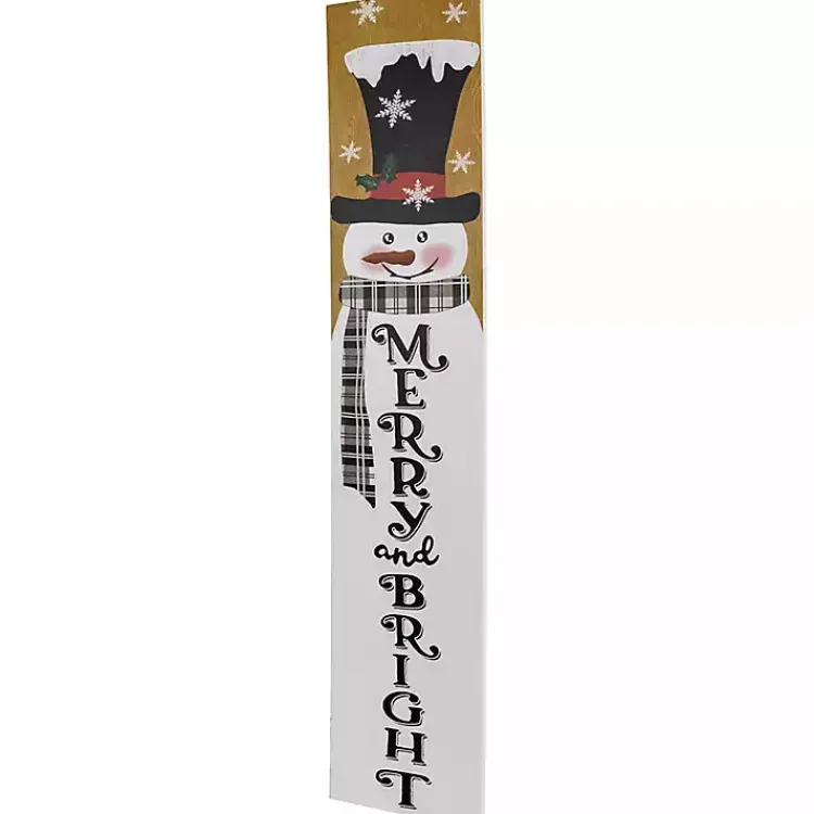 Outdoor Christmas Decorations>Kirklands Home Merry & Bright Snowman Porch Board White