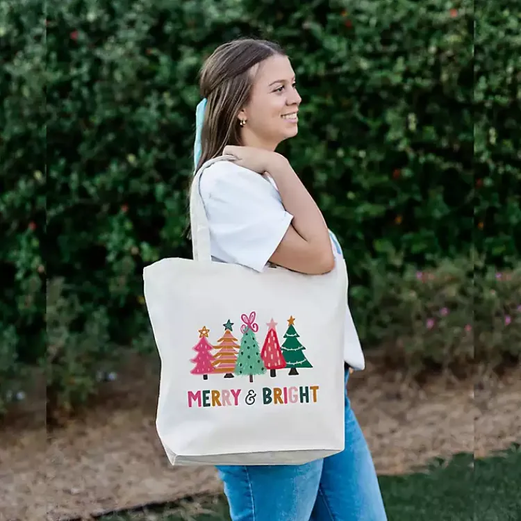 Christmas Decorations>Kirklands Home Merry & Bright Whimsy Wonderland Canvas Tote Bag