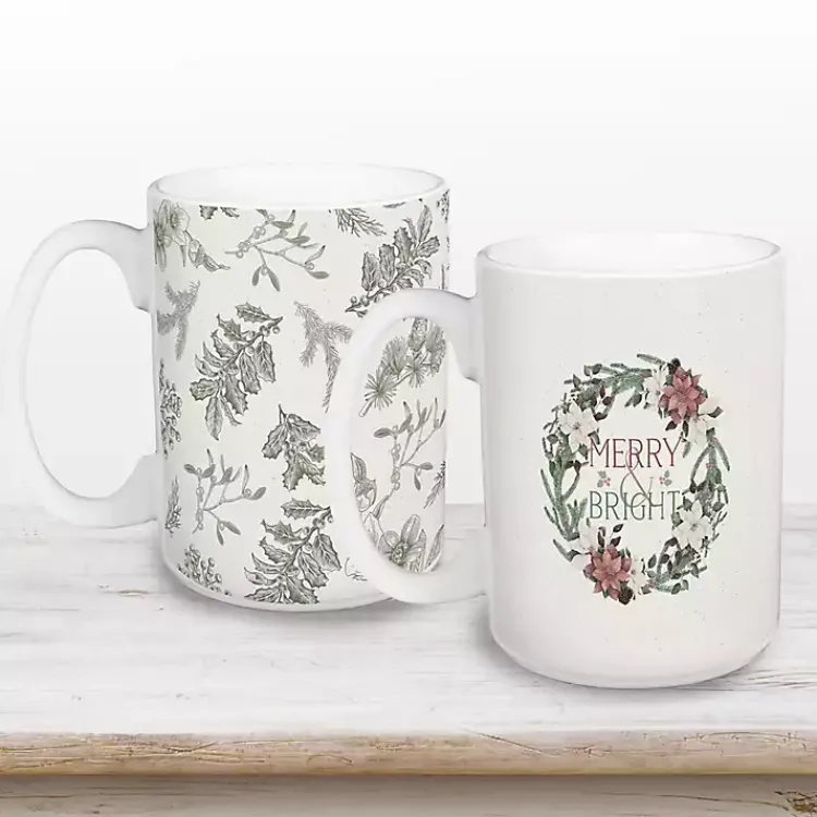 Christmas Dining & Entertaining>Kirklands Home Merry & Bright Wreath Christmas Mugs, Set of 2