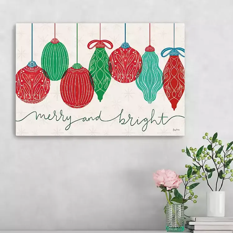 Christmas Art & Wall Decor>Kirklands Home Merry and Bright Bulbs Canvas Art Print, 24x16 in.