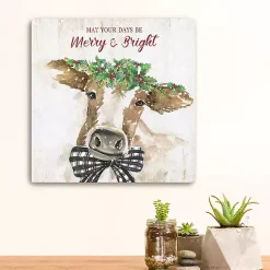 Christmas Art & Wall Decor>Kirklands Home Merry and Bright Cow Canvas Art Print
