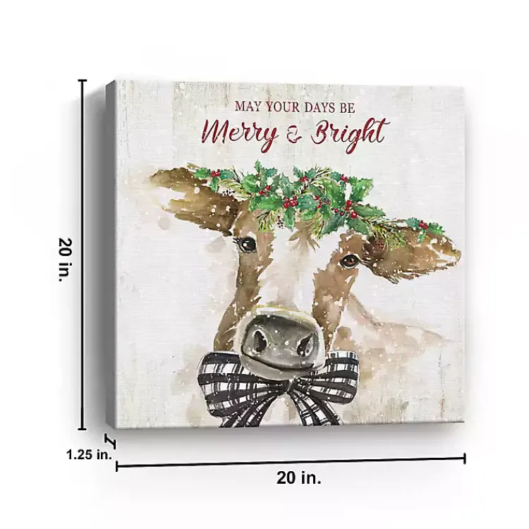 Christmas Art & Wall Decor>Kirklands Home Merry and Bright Cow Canvas Art Print