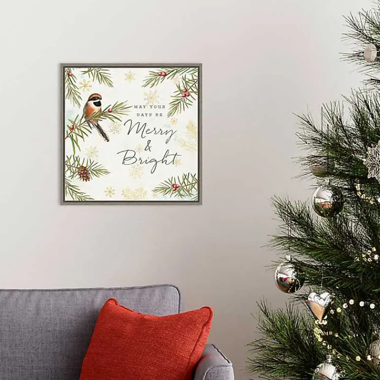 Christmas Art & Wall Decor>Kirklands Home Merry and Bright Framed Canvas Wall Plaque