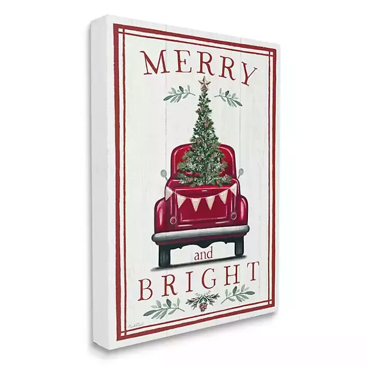 Christmas Art & Wall Decor>Kirklands Home Merry and Bright Truck Canvas Wall Plaque