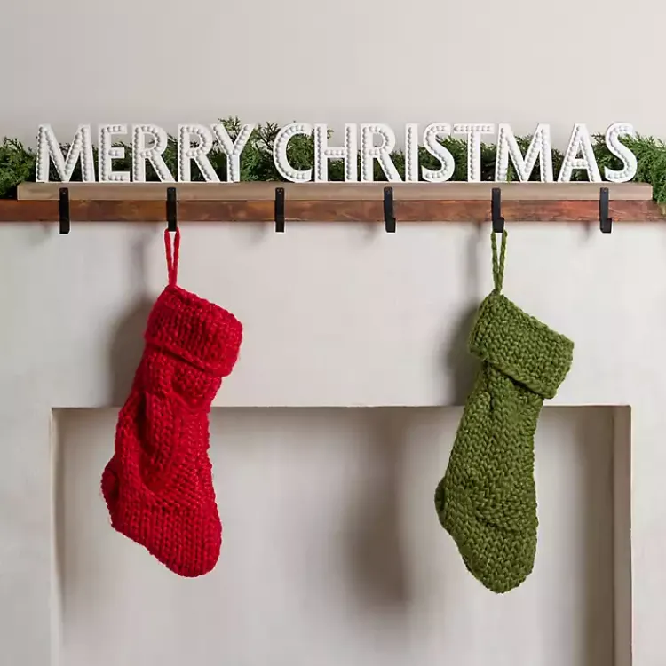 Christmas Stockings & Stocking Holders>Kirklands Home Merry Christmas Beaded Wood Stocking Holder White