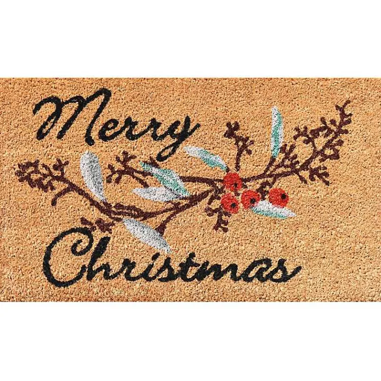 Outdoor Christmas Decorations>Kirklands Home Merry Christmas Berries Doormat Brown