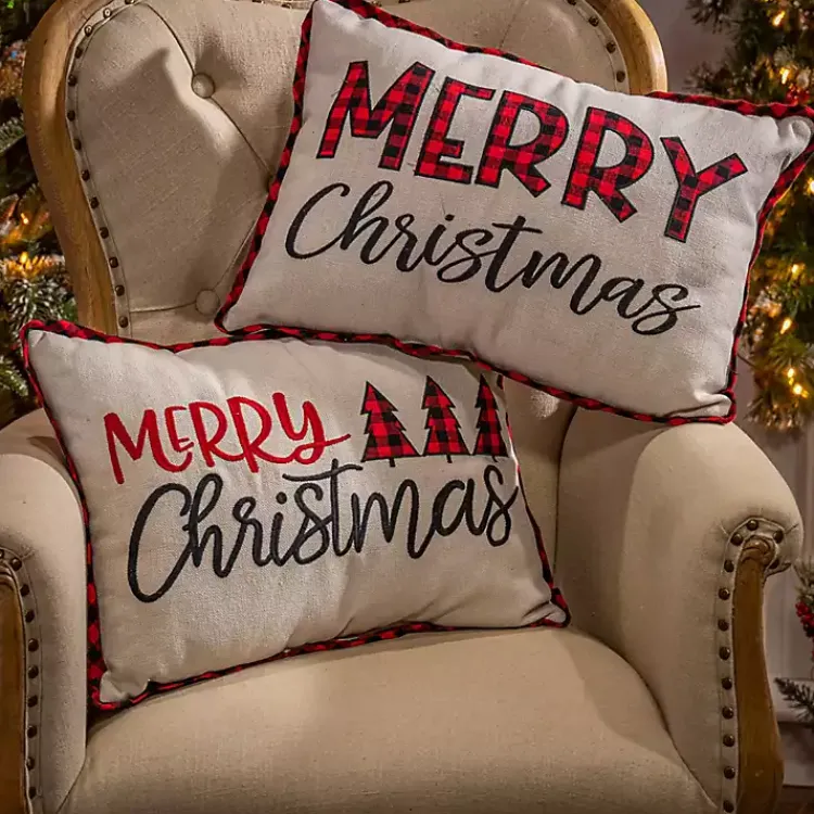Pillows>Kirklands Home Merry Christmas Buffalo Check Pillows, Set of 2