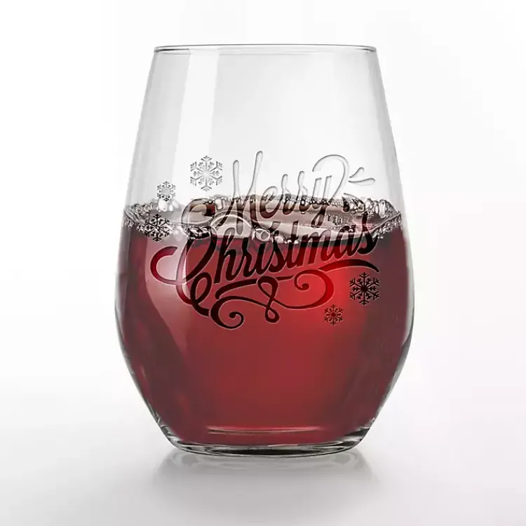 Christmas Dining & Entertaining>Kirklands Home Merry Christmas Etched Wine Glasses, Set of 2 Clear