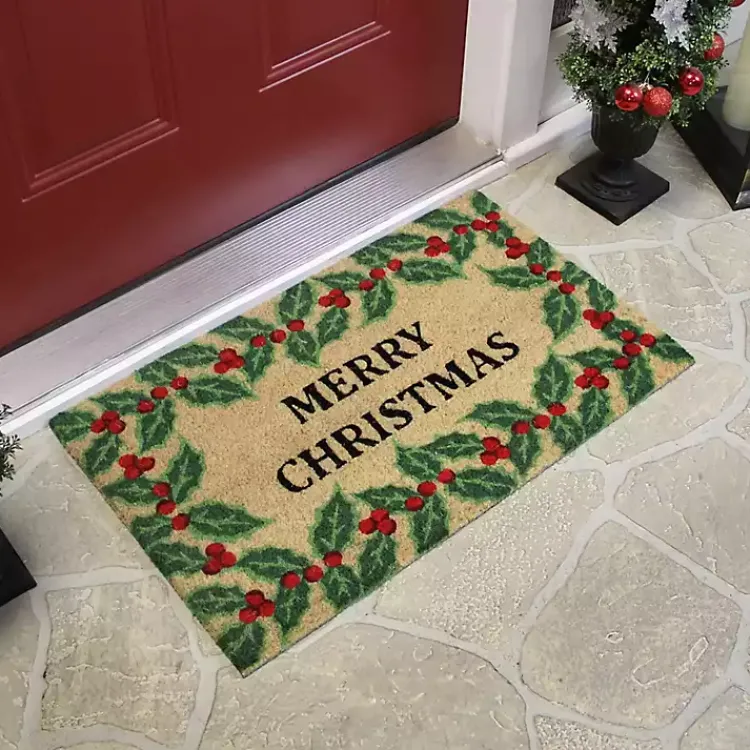 Outdoor Christmas Decorations>Kirklands Home Merry Christmas Holly Doormat