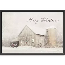 Christmas Decorations>Kirklands Home Merry Christmas Snowy Farm Framed Canvas Art Print White