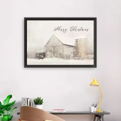 Christmas Decorations>Kirklands Home Merry Christmas Snowy Farm Framed Canvas Art Print White