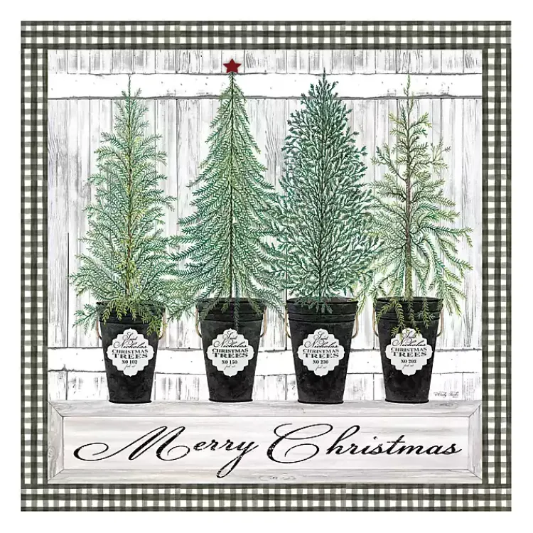 Christmas Art & Wall Decor>Kirklands Home Merry Christmas Tall Potted Trees Canvas Art Print