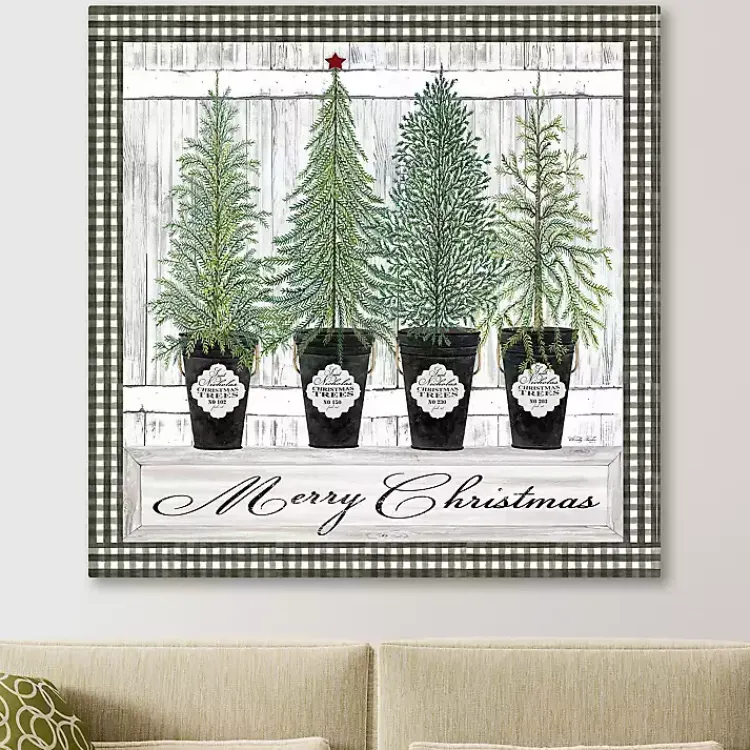 Christmas Art & Wall Decor>Kirklands Home Merry Christmas Tall Potted Trees Canvas Art Print