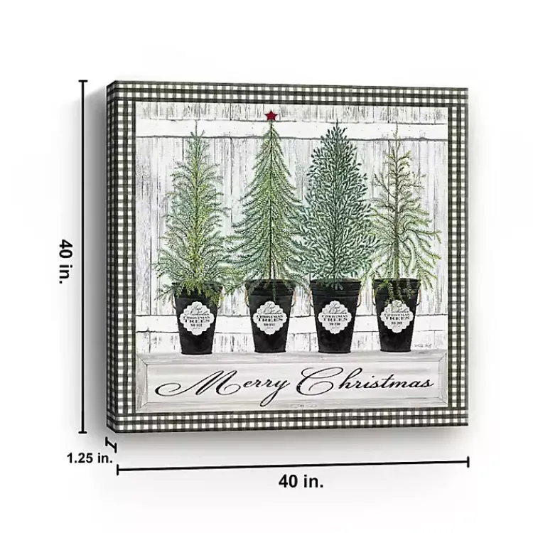 Christmas Art & Wall Decor>Kirklands Home Merry Christmas Tall Potted Trees Canvas Art Print