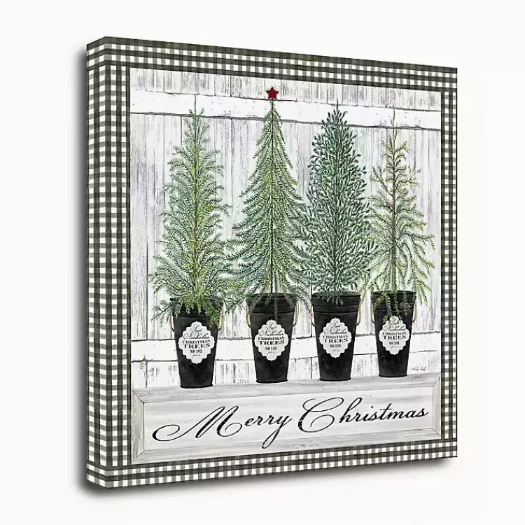 Christmas Art & Wall Decor>Kirklands Home Merry Christmas Tall Potted Trees Canvas Art Print