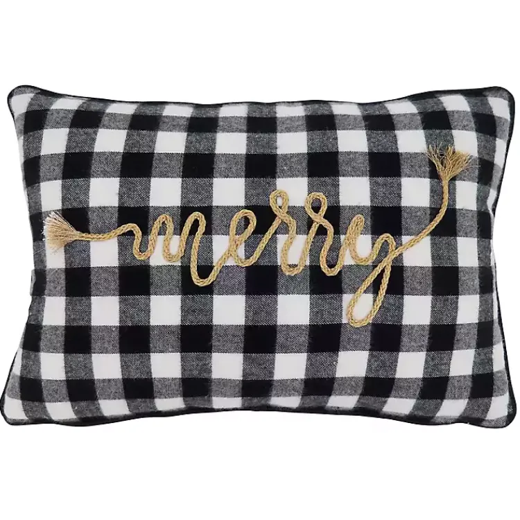 Christmas Pillows>Kirklands Home Merry Gingham Felt Lumbar Pillow